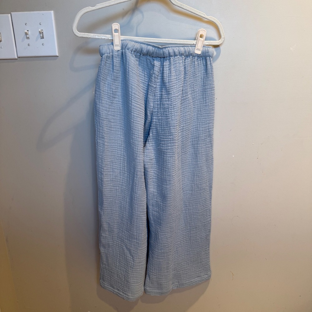 Pour Les Femmes Blue Cotton Gauze Pajama Set M Robin Wright Loungewear New - Picture 9 of 10